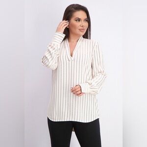 Equipment‎ Femme Cream Black Pinstripe V-Neck Blouse Long Sleeve - XS